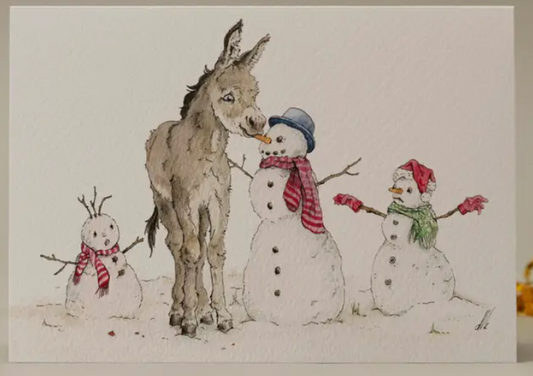 Donkey and Snowmen Holiday Card