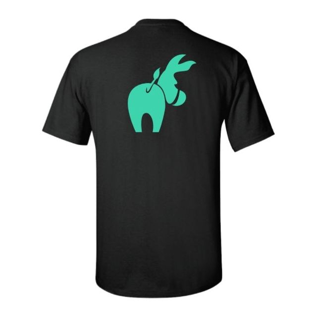 Back view of Donktrovert T-shirt. Teal Donkey Butt