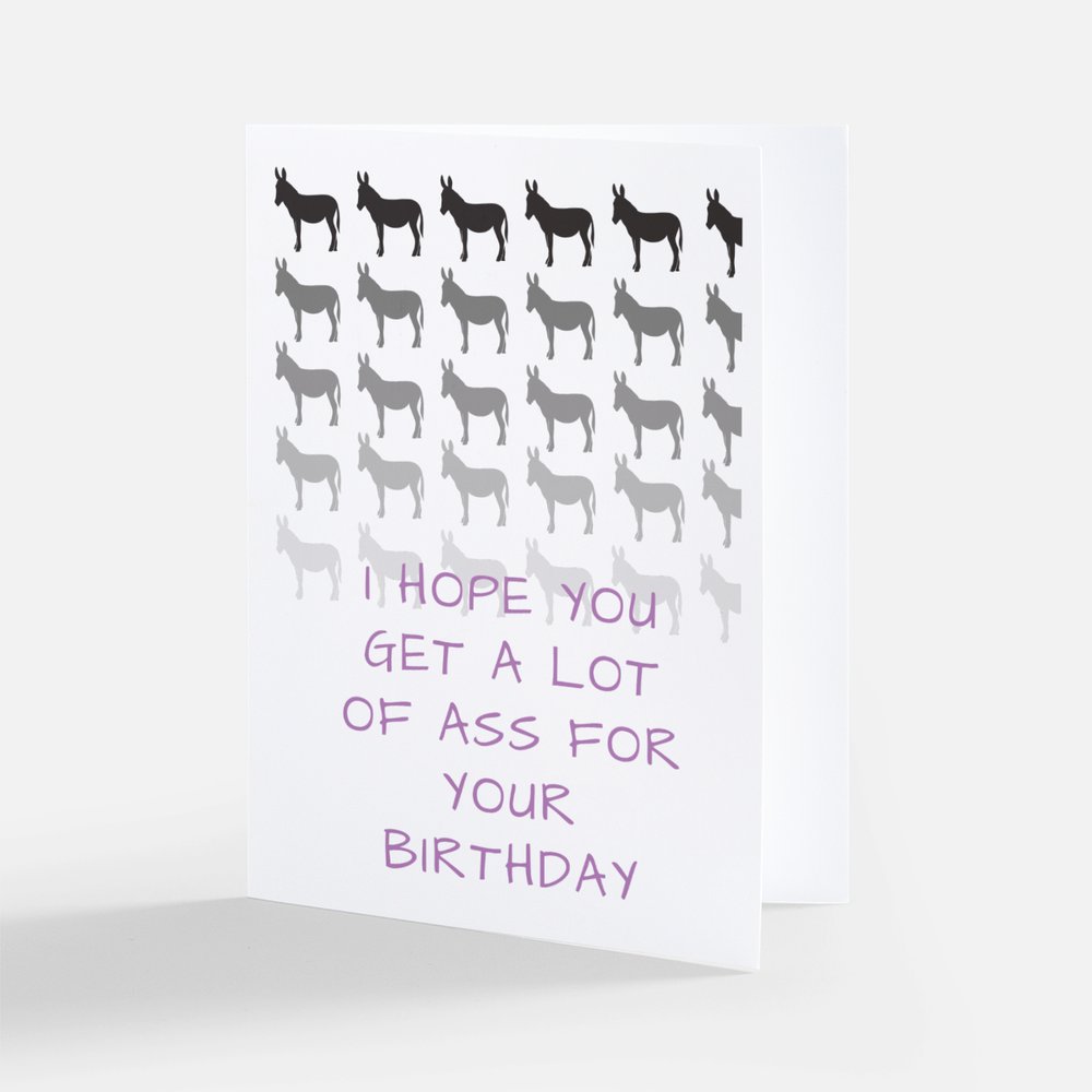 Cheeky and Hopeful Donkey Birthday Card